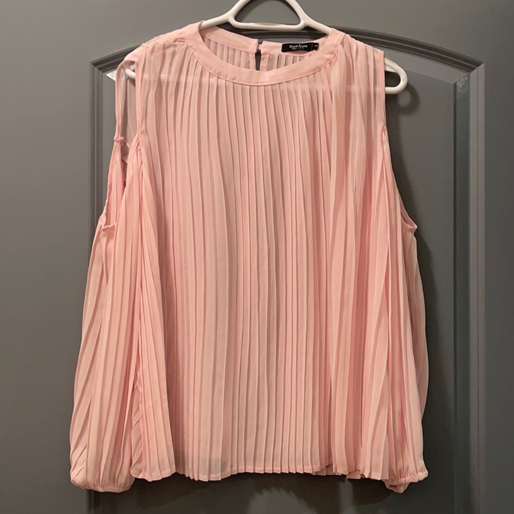 Pink Large Open Shoulder Slit Blouse NWT